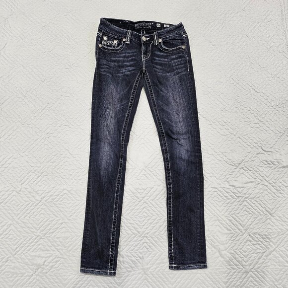 Miss Me Jeans Womens 26 Black Skinny Denim Jeans Rhinestone Studs JE104952L - Picture 1 of 12